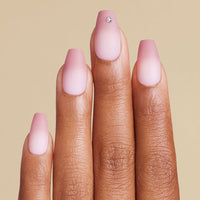 Hand with ping to white ombre matte finish coffin press on nails