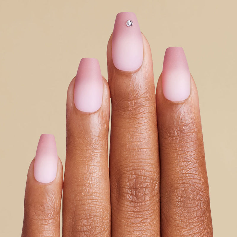 Hand with ping to white ombre matte finish coffin press on nails